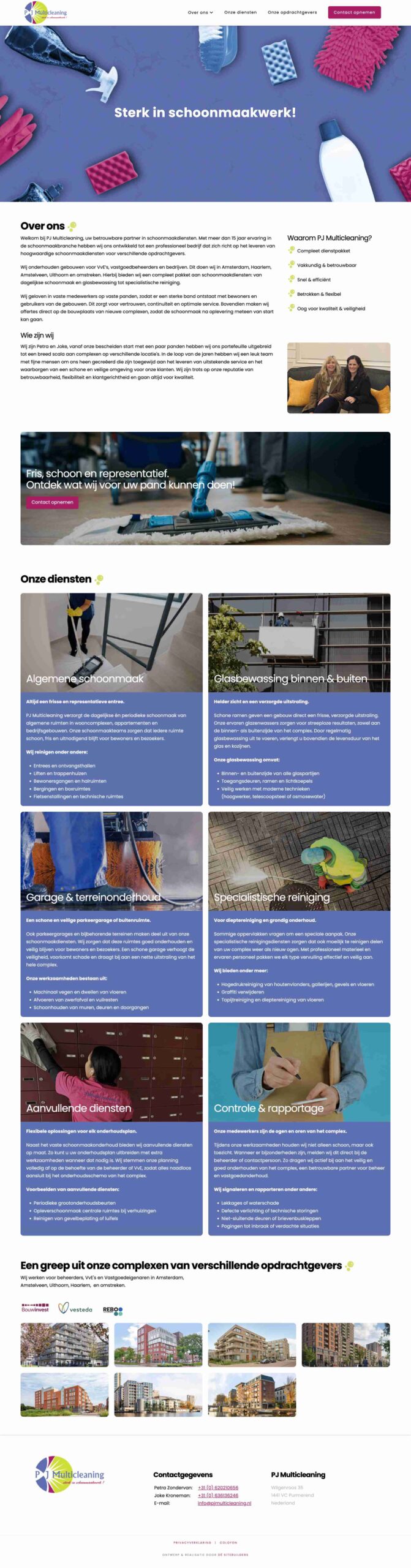 PJ Multicleaning - oplevering One page Wordpress website